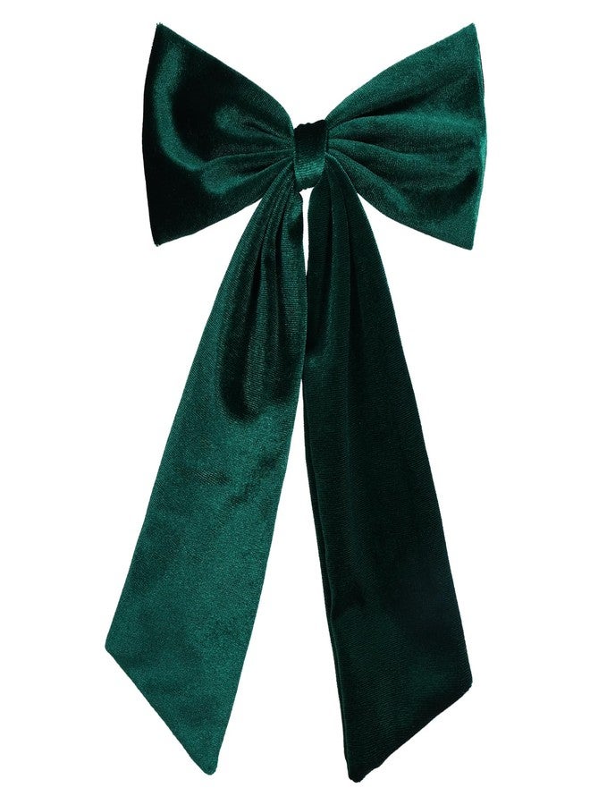 melyde 6.5 Inch Velvet Hair Bow Clip Classic Bowknot Ponytail Holder Long Velvet Ribbon Barrette Hair Accessories for Women Girls, Dark Green - Image 1